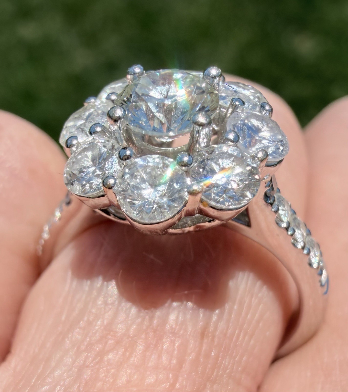 GORGEOUS 18K WHITE GOLD & NATURAL DIAMOND CLUSTER RING 2.29 CTW “JGJ” 6 3/4