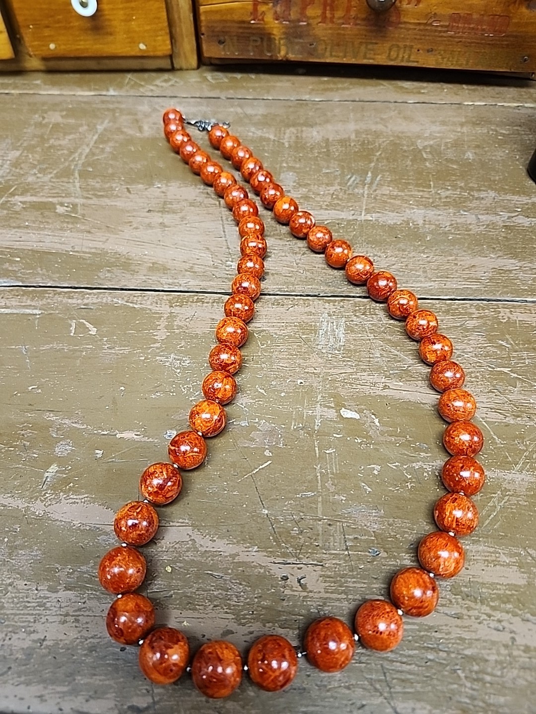 Vintage Apple Sponge Coral Necklace 925 Sterling Silver Clasp 210 Grams