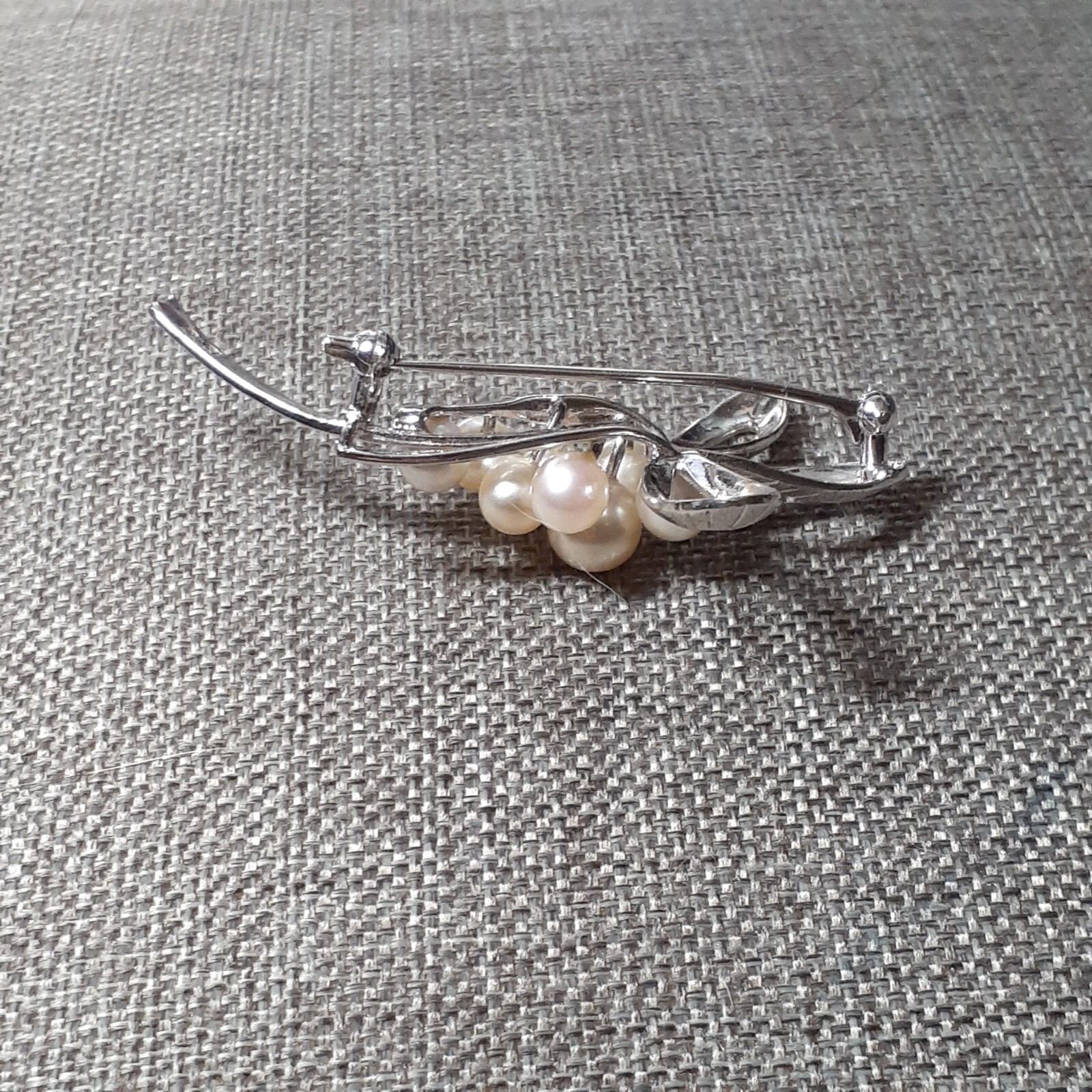 VTG Mikimoto 8 Akoya Pearl Brooch Sterling Silver Bow Signed M S Japan Gift Idea