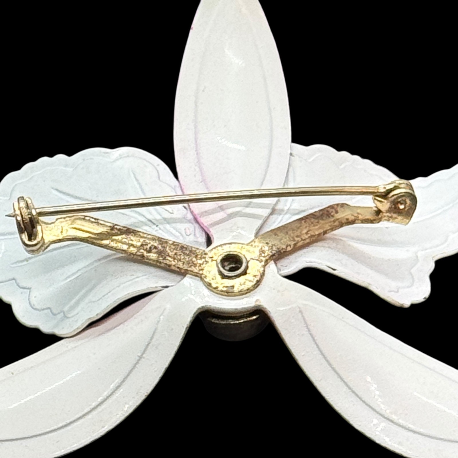 Vintage Brooch Pin Orchid Metal Purple Pink Enamel AS IS 3 in
