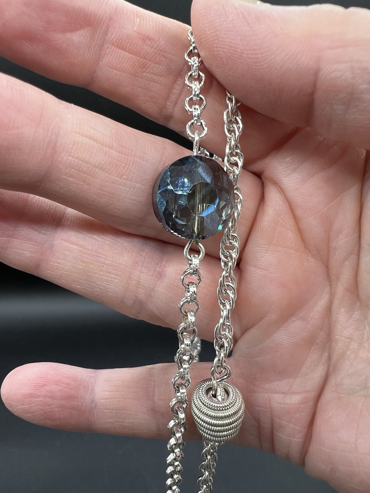 Vintage Monet, Silver Tone, Blue Aurora Borealis, 2 Strand Statement Necklace