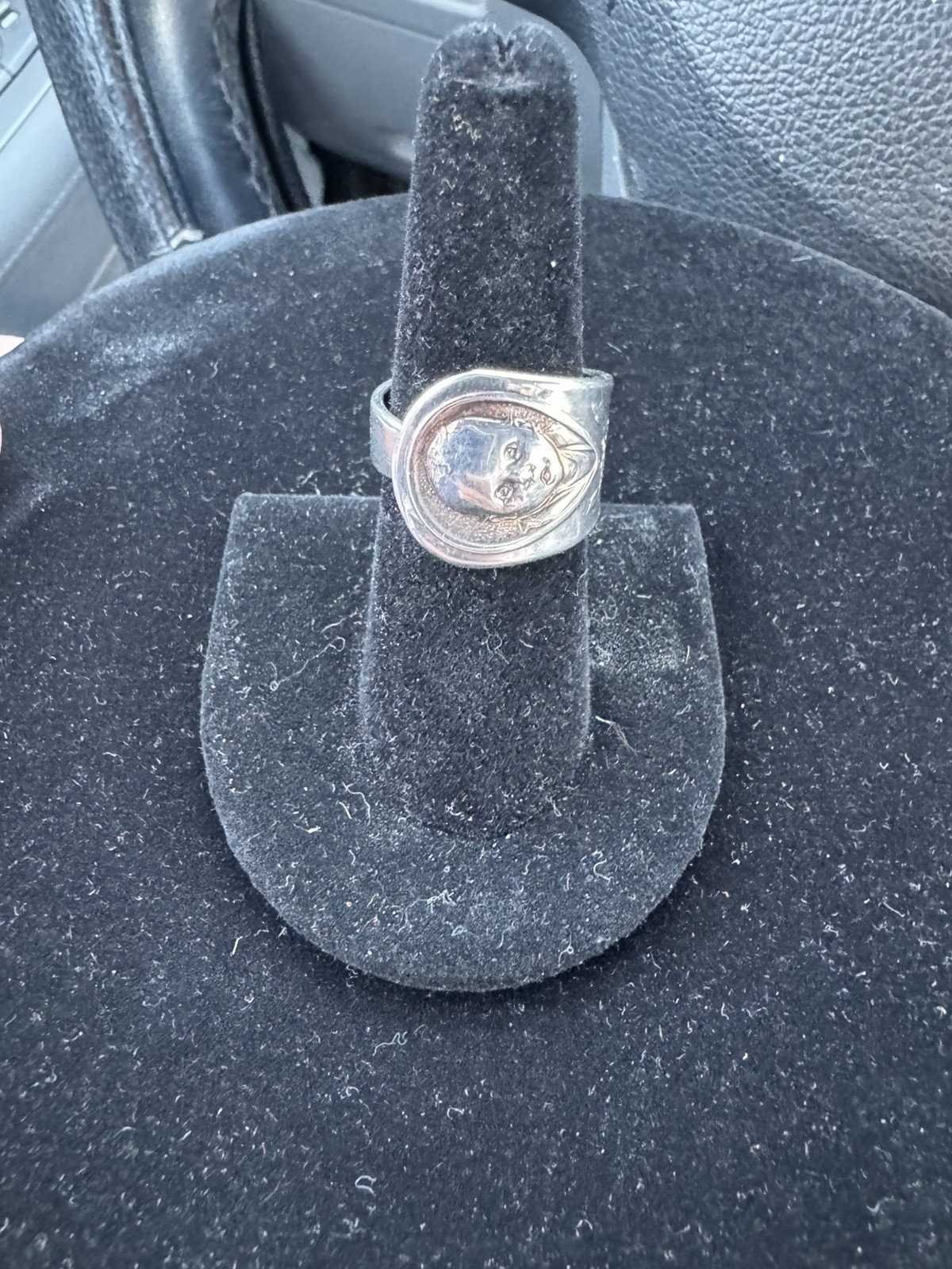 Vintage Etched Silver Oneida Gerber Baby Spoon Ring 1970s Adjustable 7 & Dated