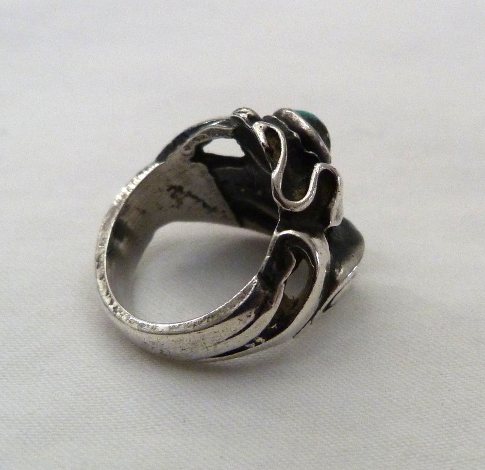 STERLING SILVER MODERN BRUTALIST RIBBON STYLE TURQUOISE GEMSTONE RING SIZE 5