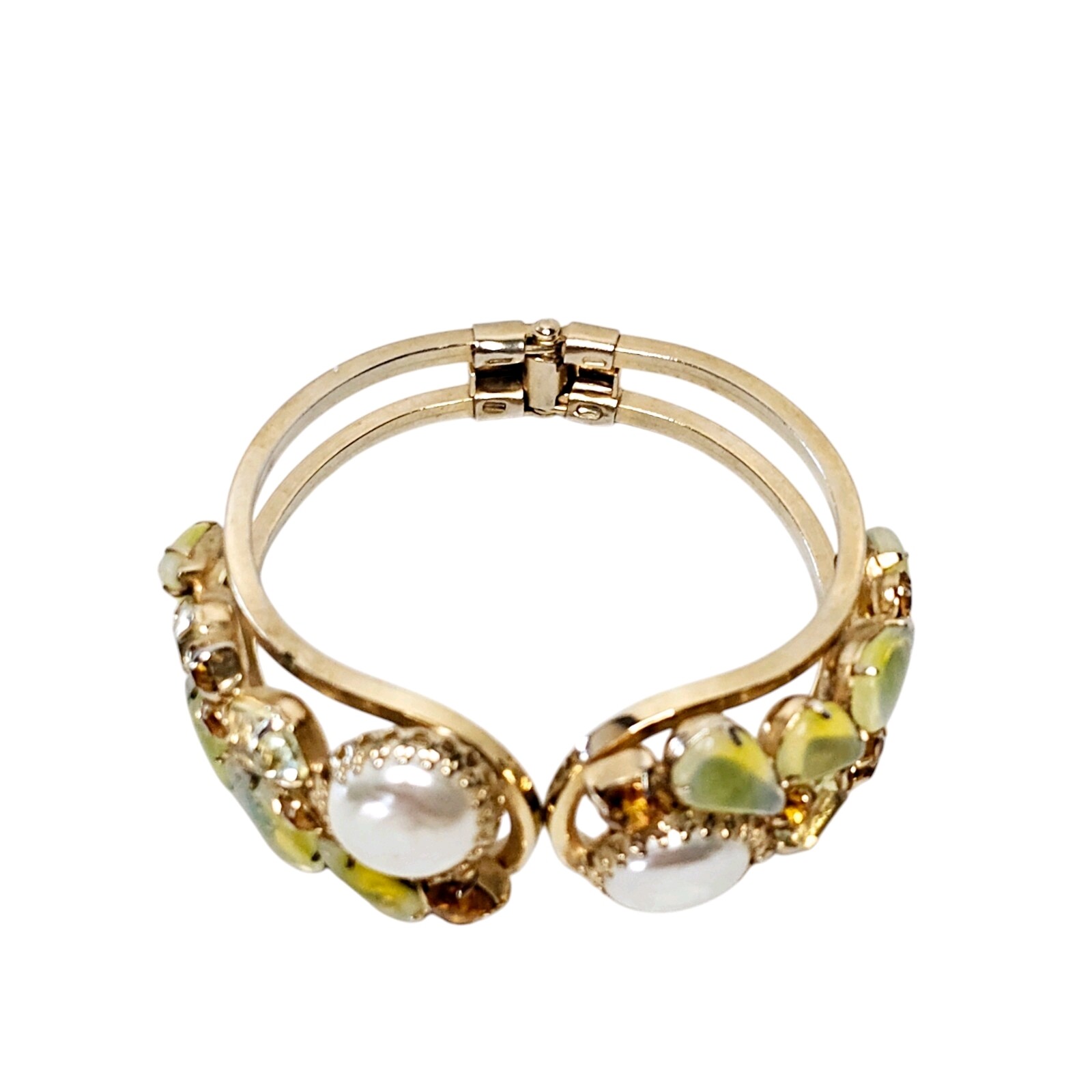 Vintage Juliana DeLizza & Elster Pearls Opalescent Rhinestone Clamper Bracelet