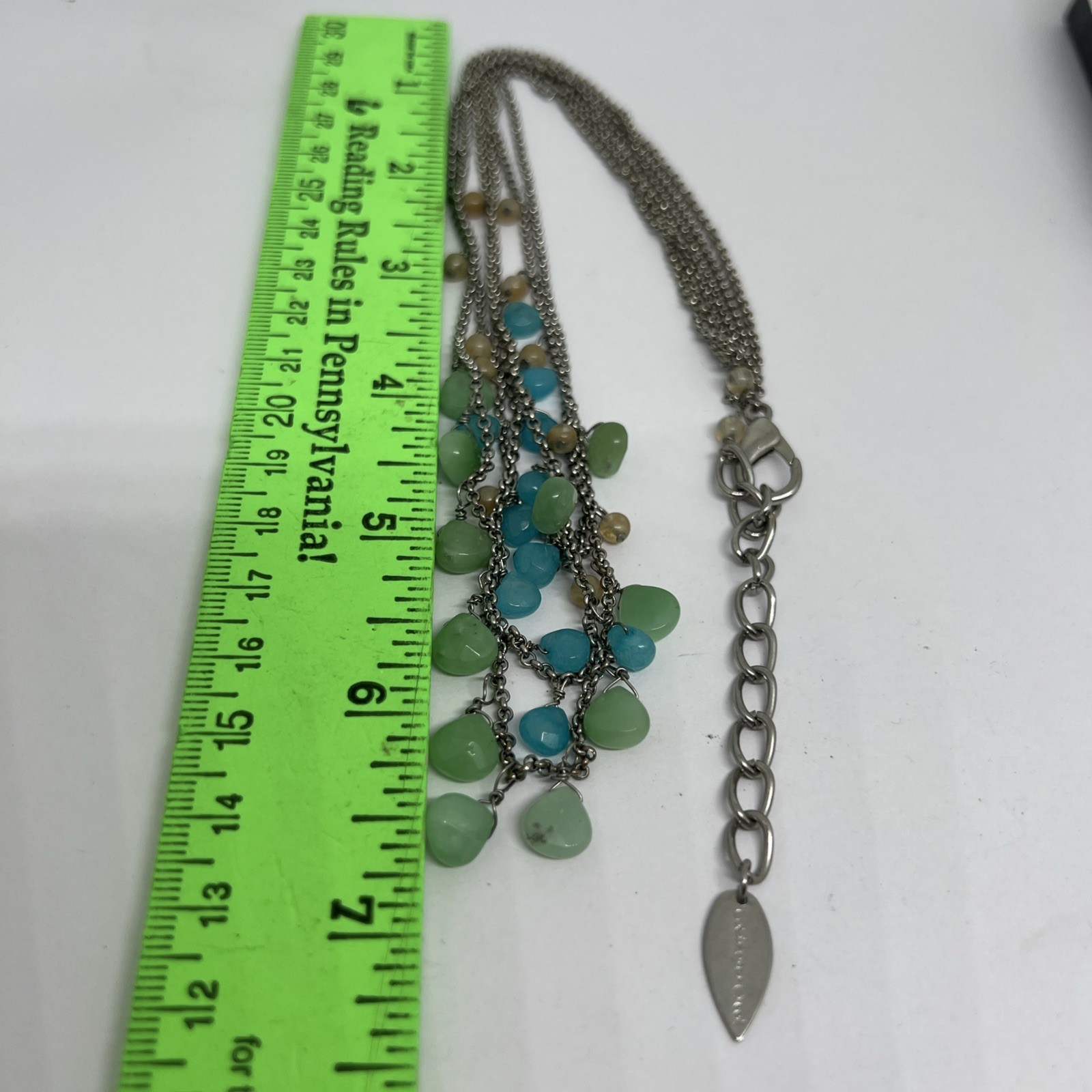 Coldwater Creek Vintage Multi Strand Silver Tone Blue Green Bead Necklace W/ Box