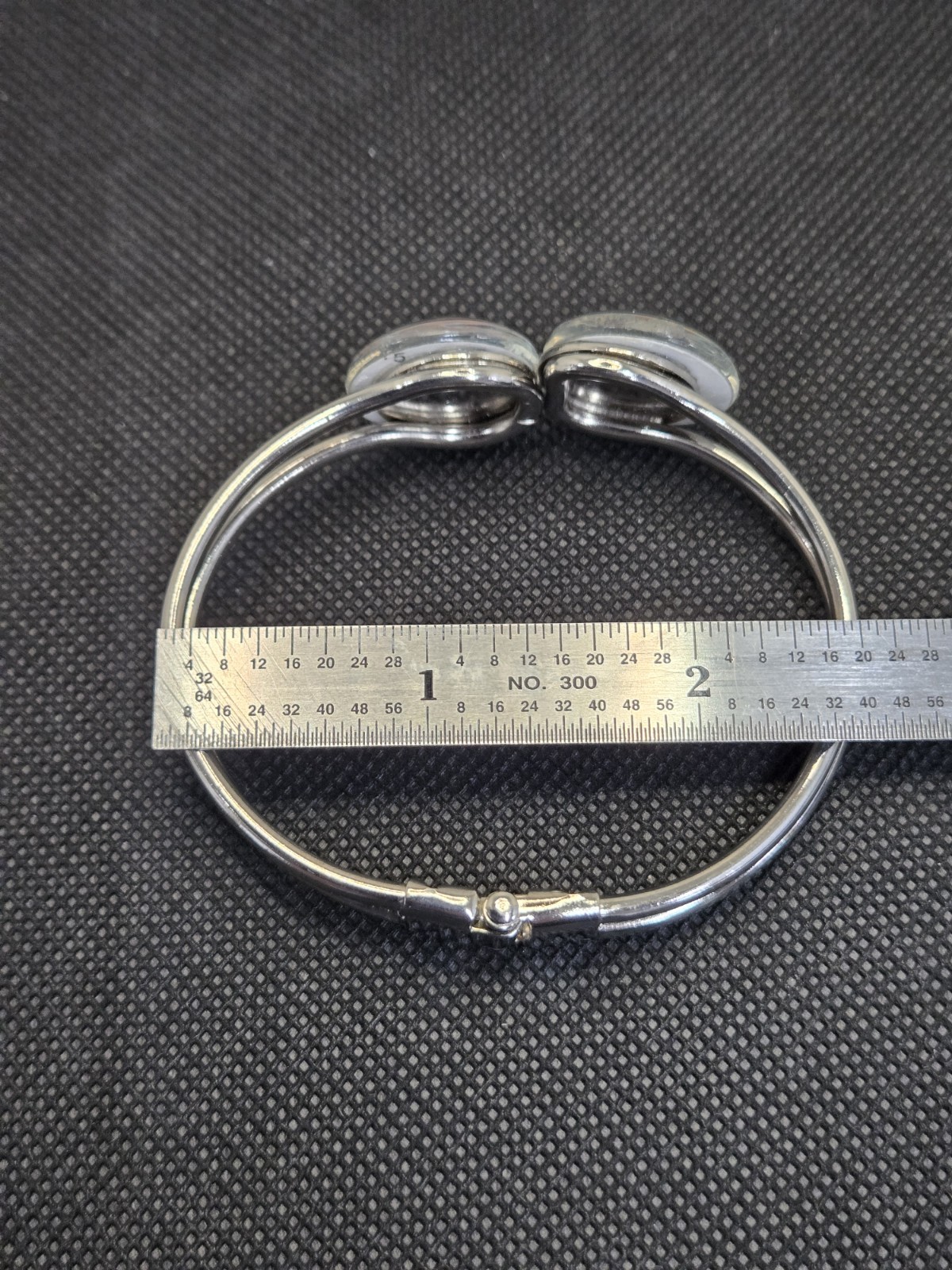 Vintage Silver Tone Hinged Cuff Bracelet | Double Bezel Art Glass Cabochons |…