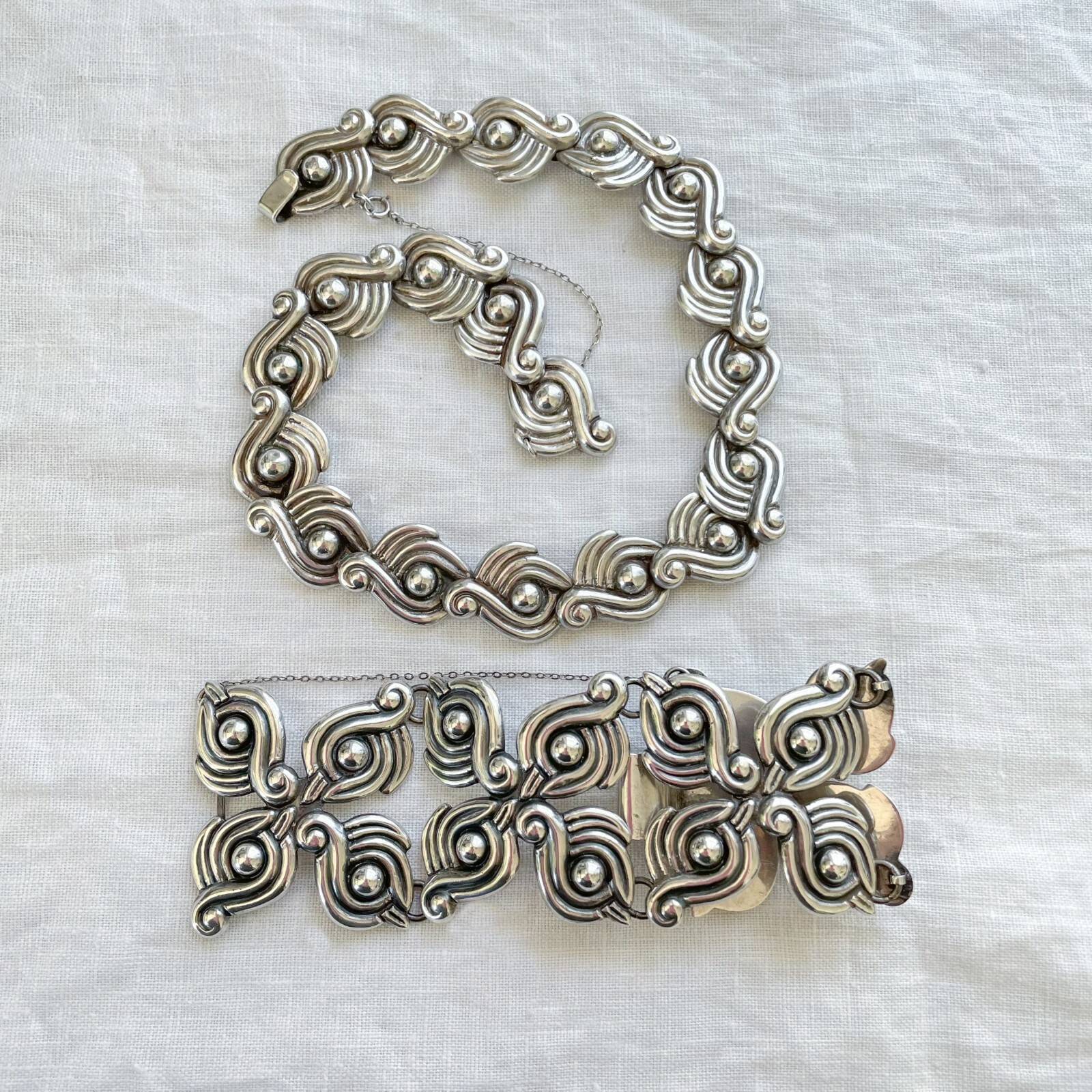 Vintage Los Castillo Necklace/Bracelet Set #122, Taxco Mexico Sterling