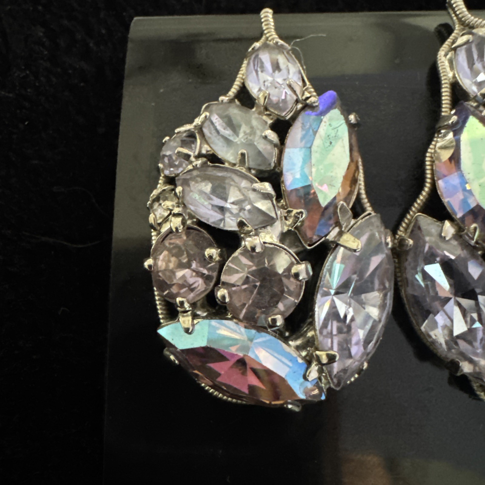 Vintage La Roco Signed Clear Rhinestone Butterfly Wing Clip On Earrings