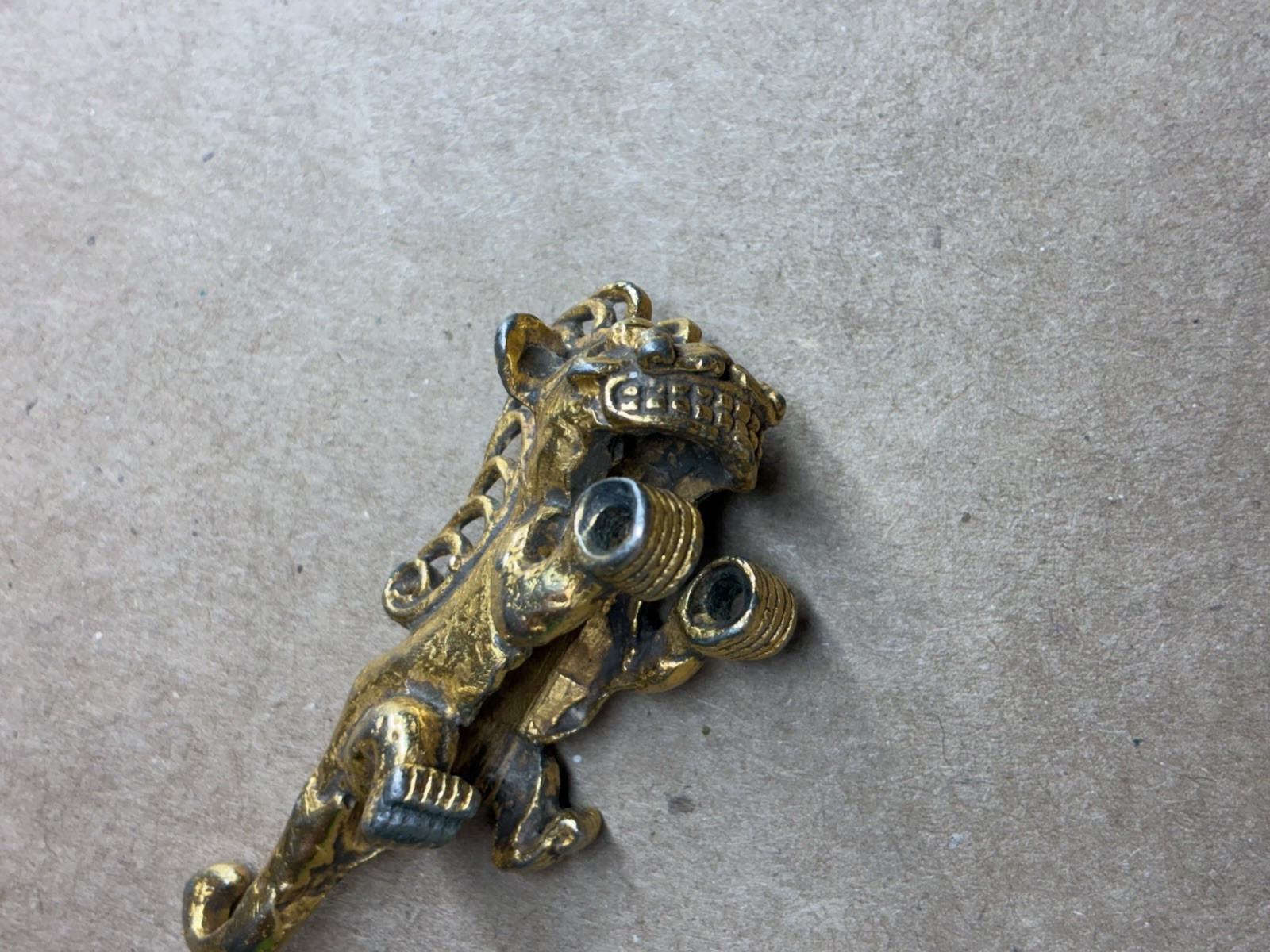 Vintage Signed Alva Studios tiger pendant Aztec Inspired Gold Tone Statement