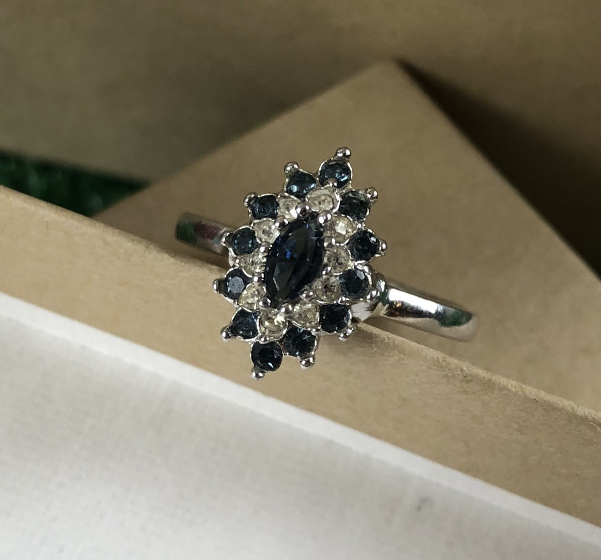Antique Original Vintage Signed Designer 18k HGE Sapphire Gemstone Estate Ring