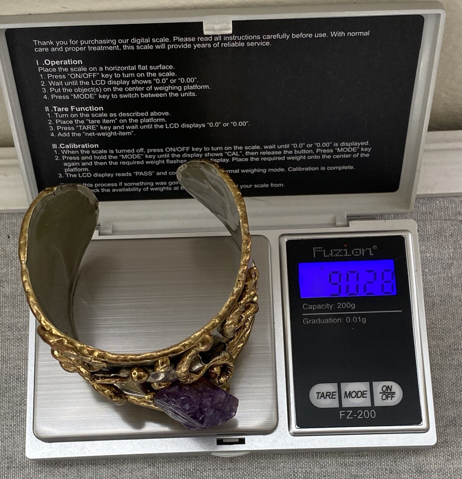Vintage COPA COLLECTION Huge Chunky Brutalist Modernist Cuff Bracelet Amethyst