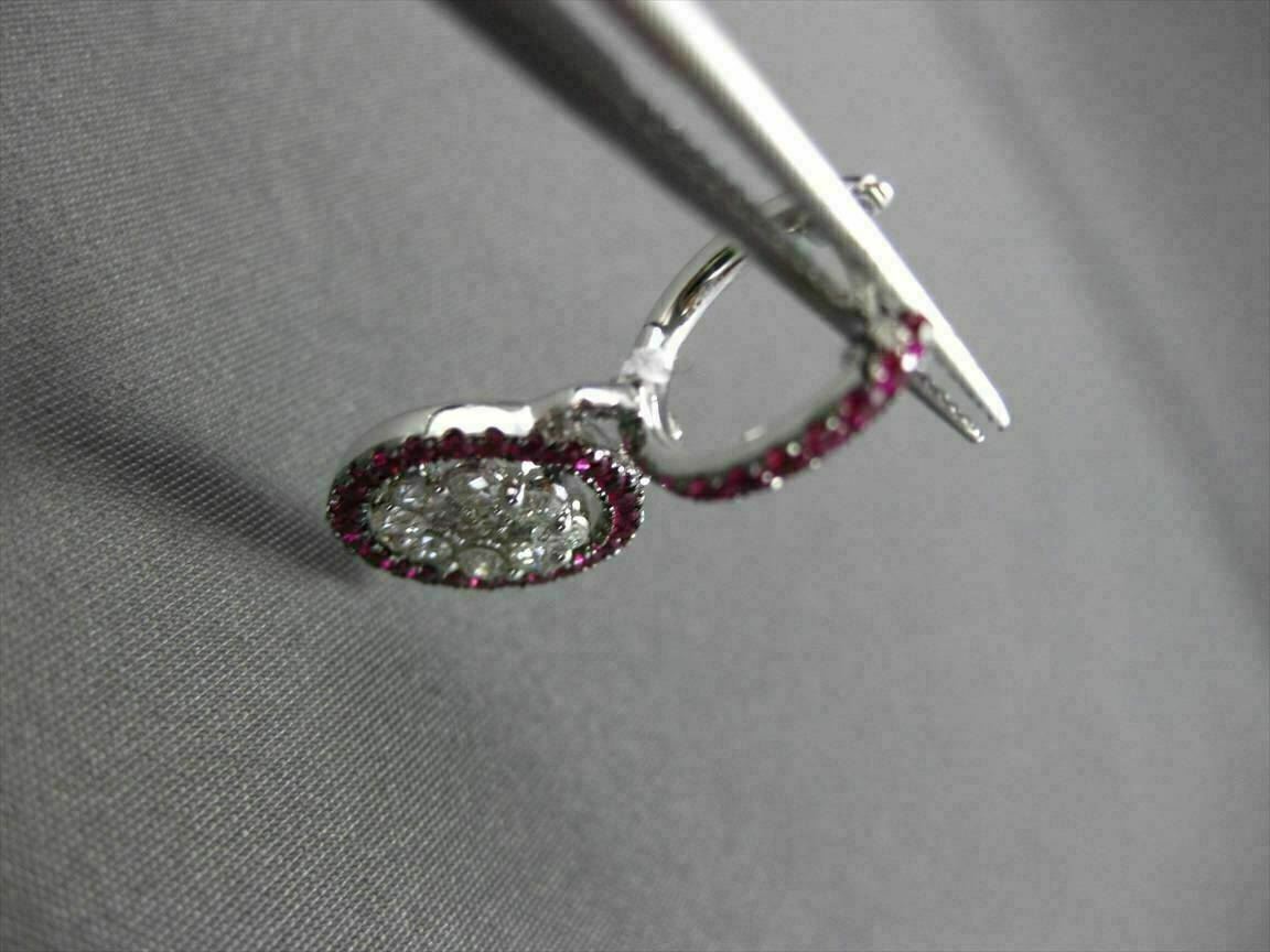 ANTIQUE 1.53CT PINK SAPPHIRE & DIAMOND 18KT WHITE GOLD FLOWER HANGING EARRINGS