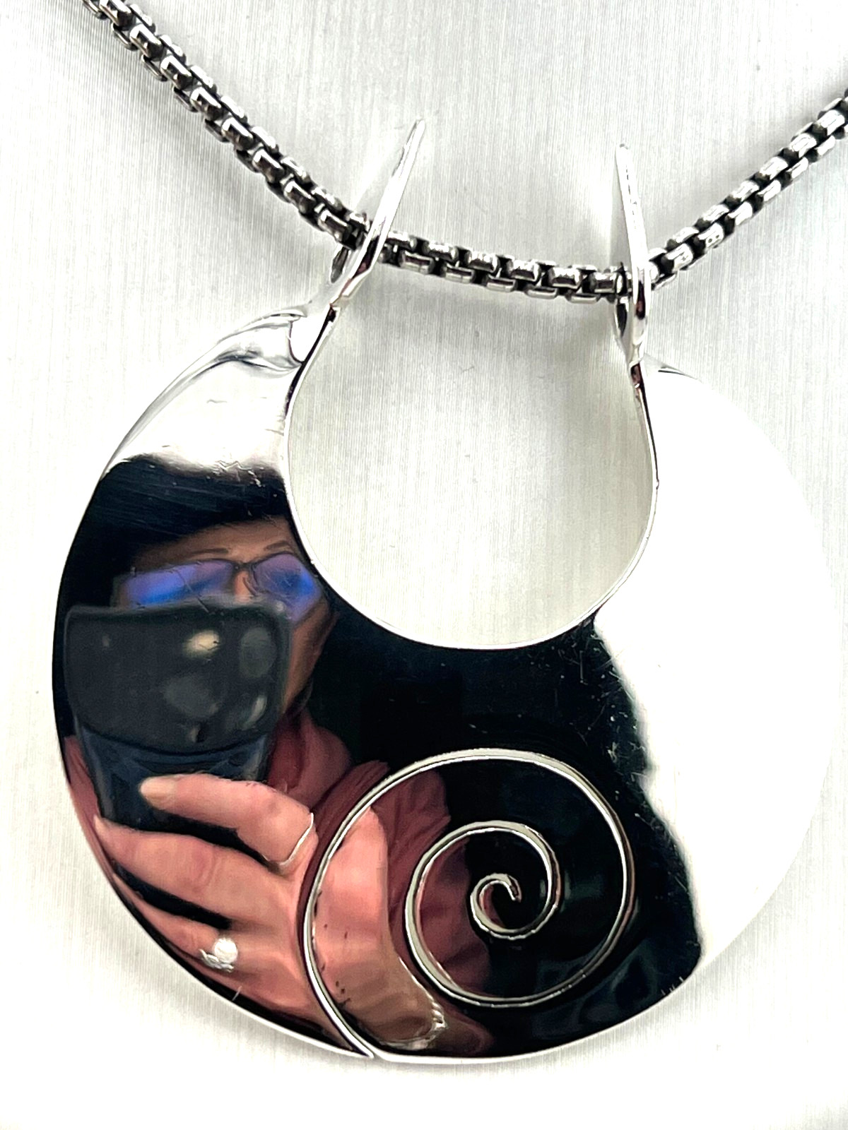 DDD Dominique Dinouart modernist pendant 925 Sterling silver necklace 18″L chain