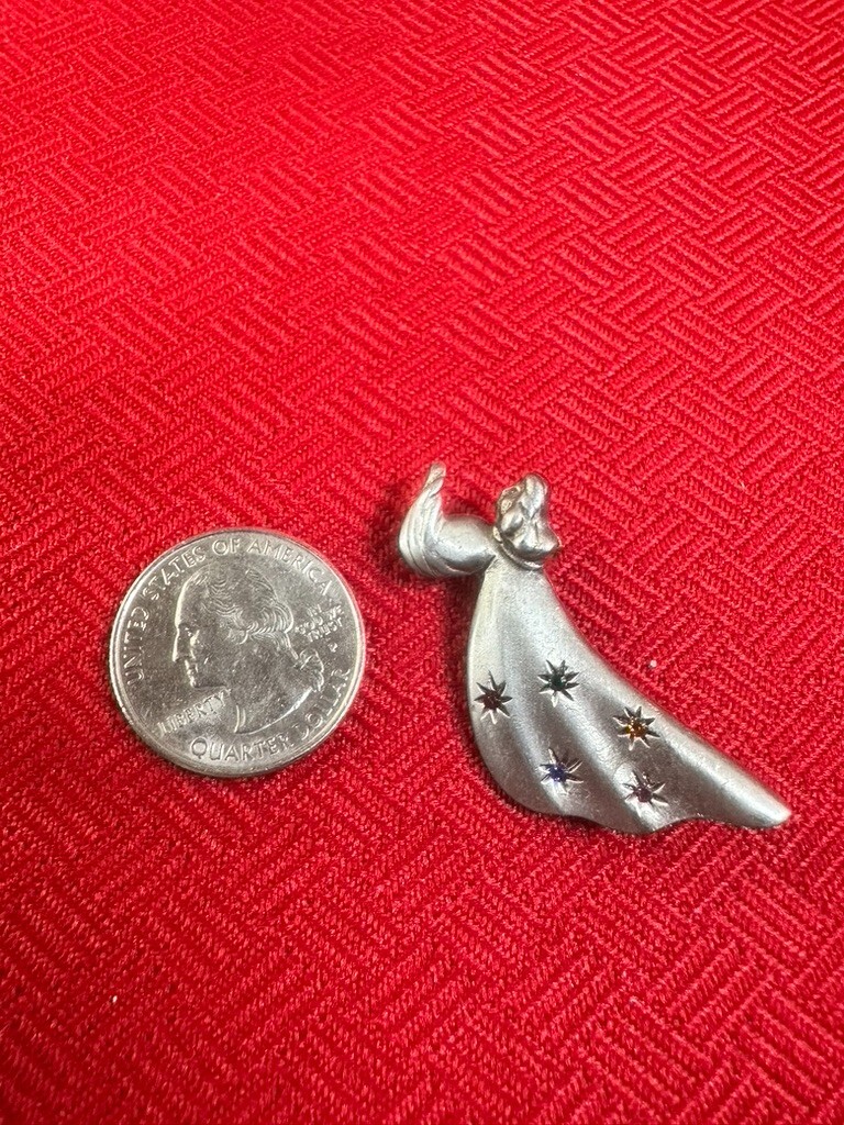 VTG Metal Church Angel Pin Multicolor Gem stone Christmas Holiday Fashion