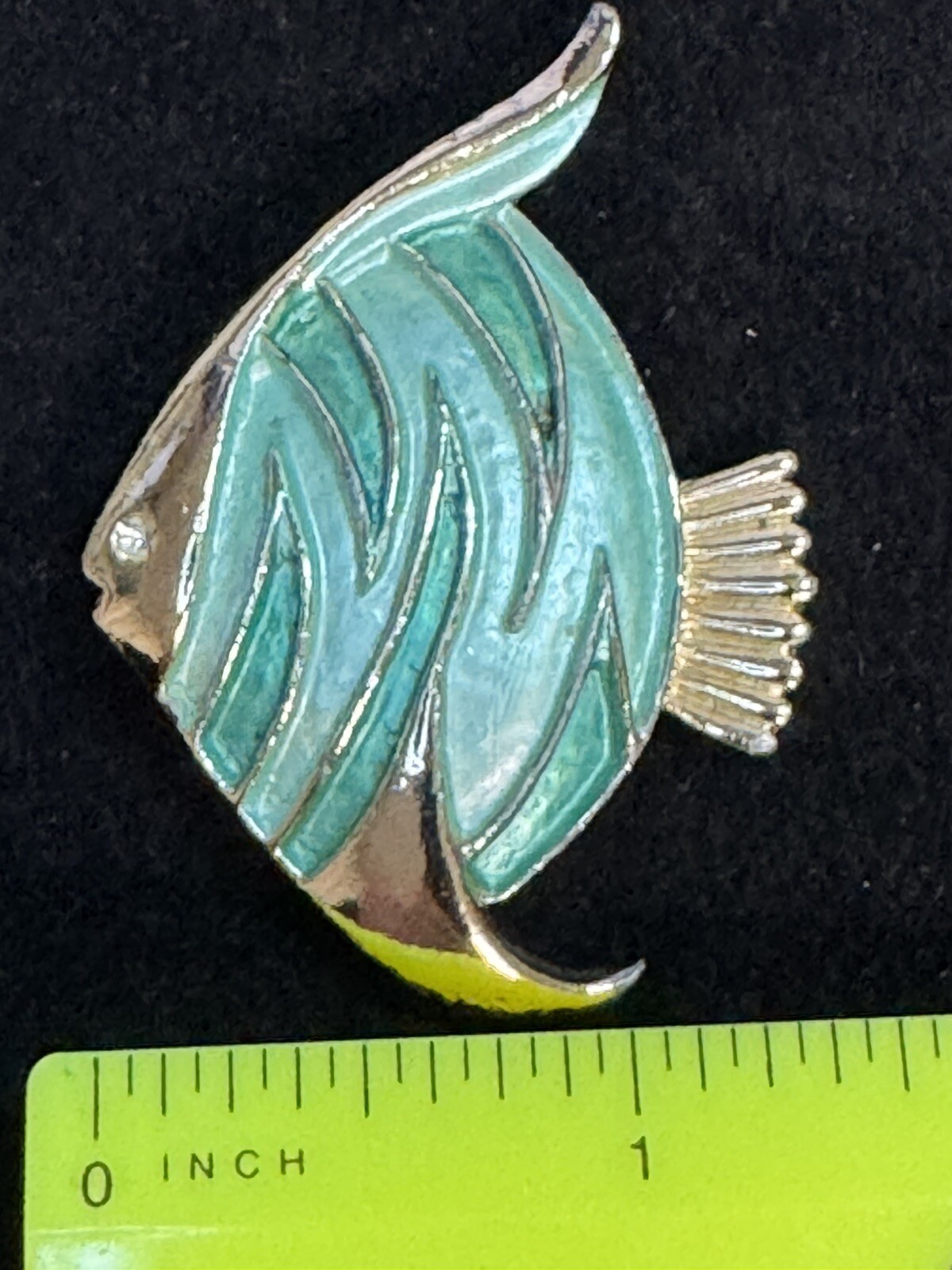Angel Fish Brooch Pin with Aqua Enamel Finish and Gold Accents Vintage
