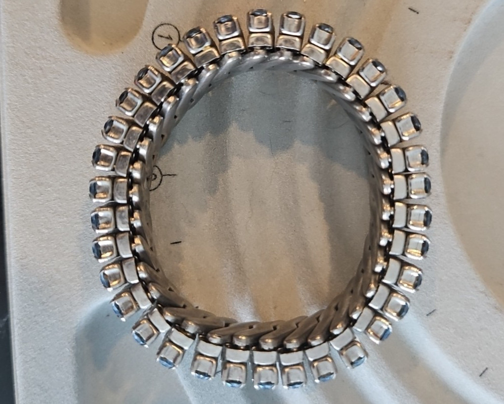 Expanding Blue Rhinestone Bracelet Heavy 4 Rows Across Stainless
