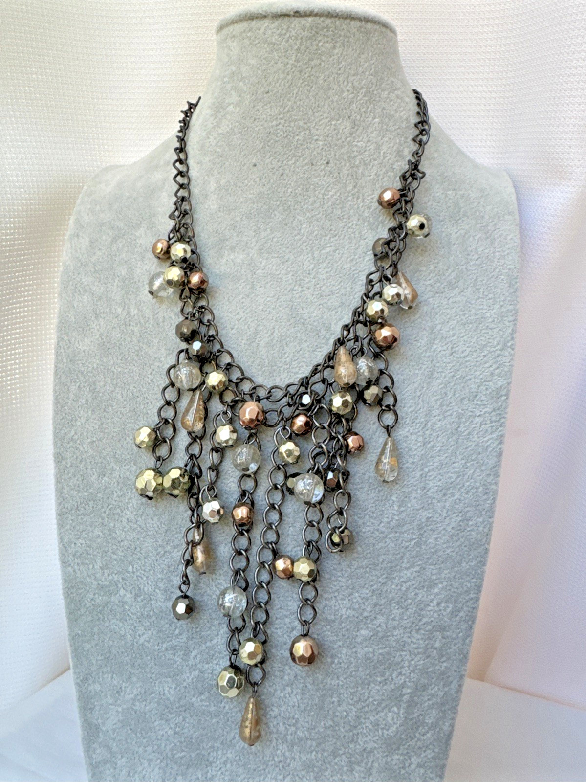 Gunmetal VTG Modernist Metal Necklace Mesh Chainmail Choker goth Hippie Gypsy