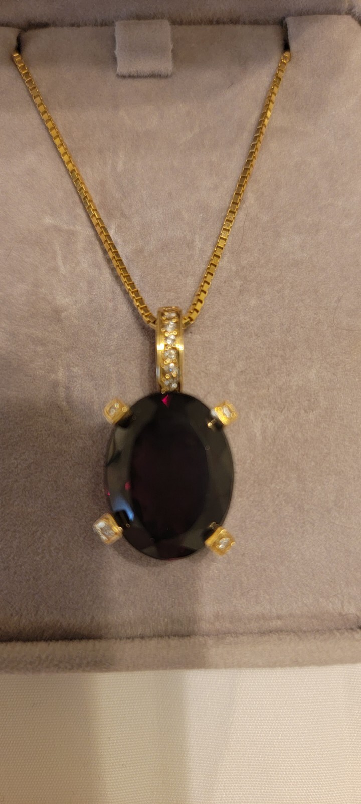 14.21 Carat Garnet Pendant .11 carat Diamond 18″ Necklace 11.2 grams