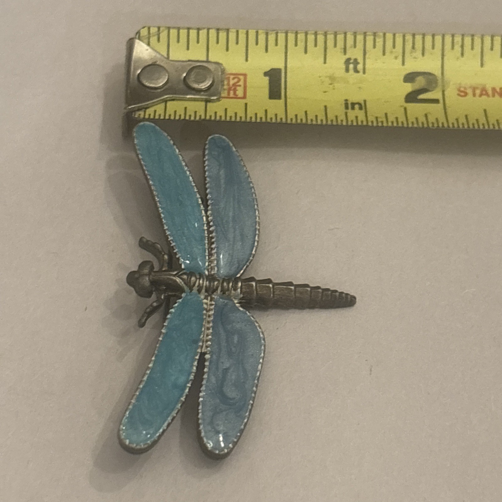 Vintage dragonfly brooch with blue enamel finish
