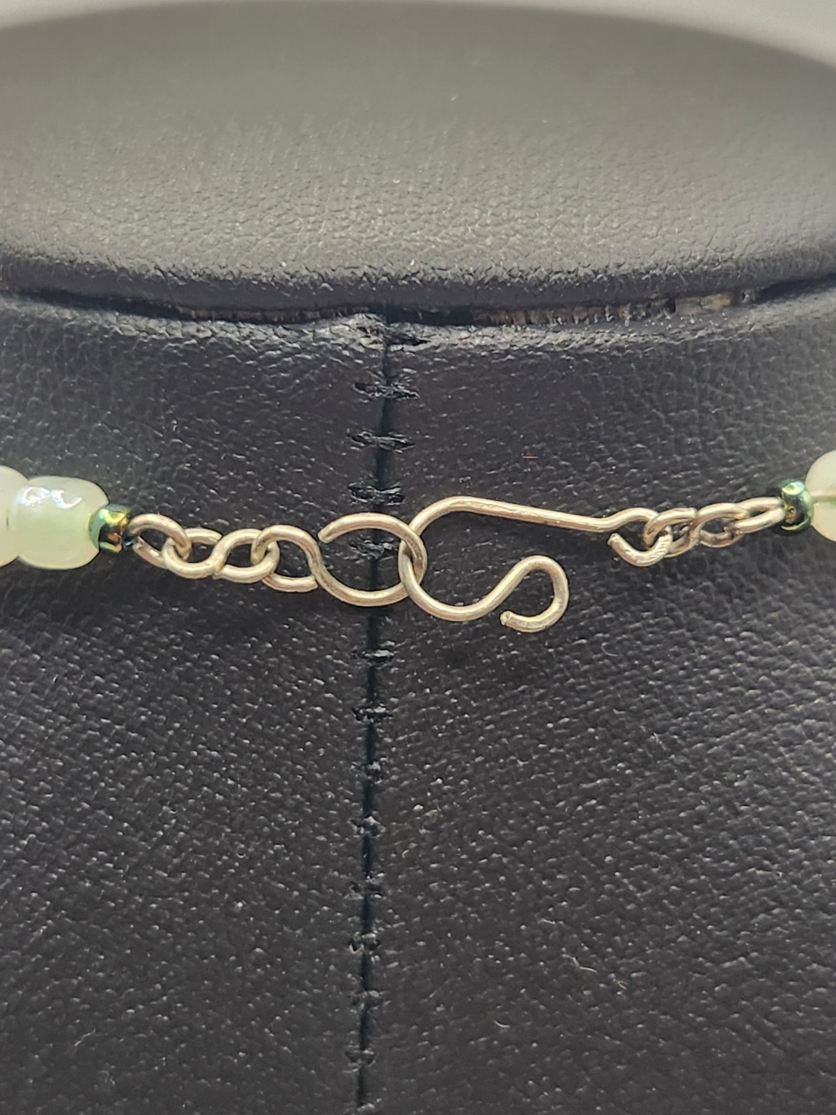 Vintage Artisan Green Bead Necklace with Pendant Drop Chain Design