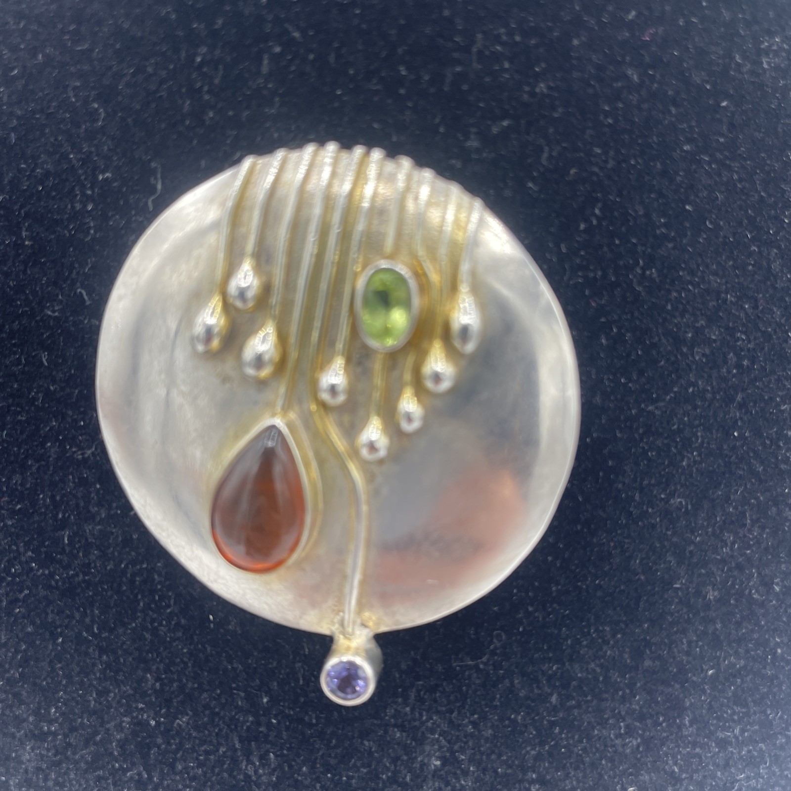 Sterling Silver Modernist Pendant Brooch With peridot Iolite Citrine