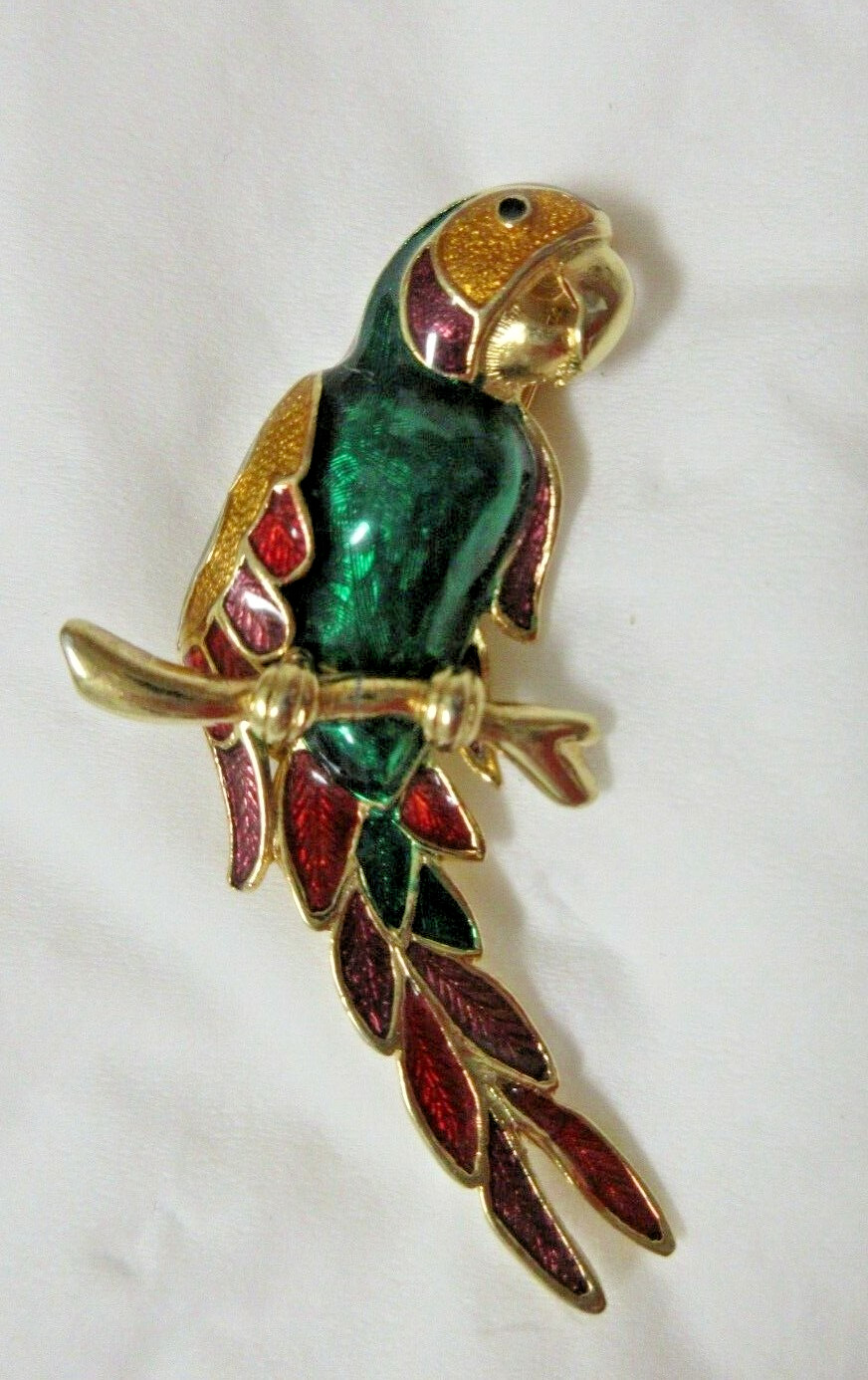 Vintage Gold Tone Green, Red, Yellow & Blue Enamel Parrot Brooch