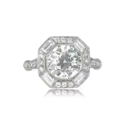 3Ct Art Deco Style Round Cut Lab Created Diamond 925 Silver Anniversary Ring