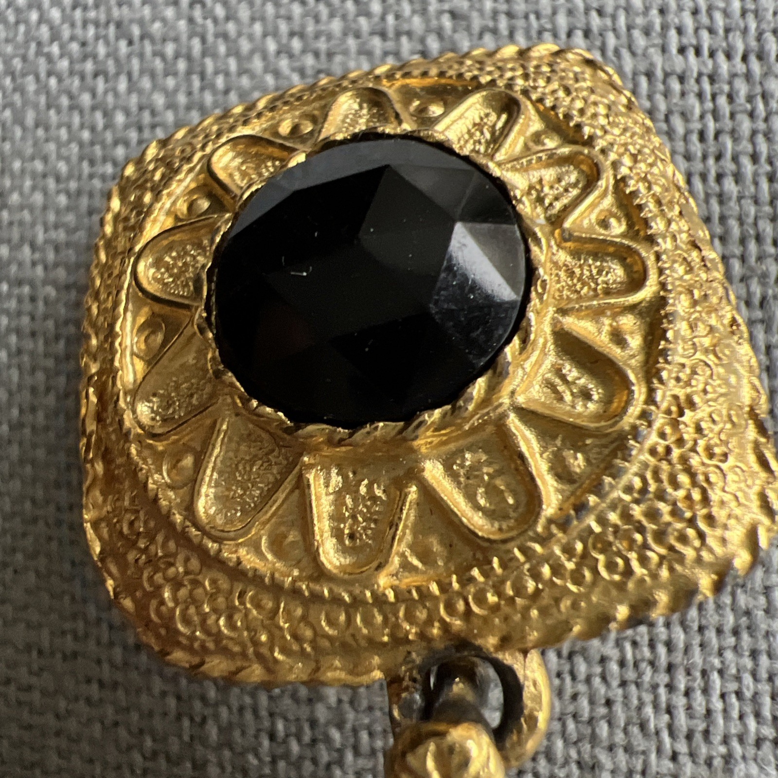 Vintage Faux Pearl & Black Rhinestone Gold Tone Metal Earrings; Classic!