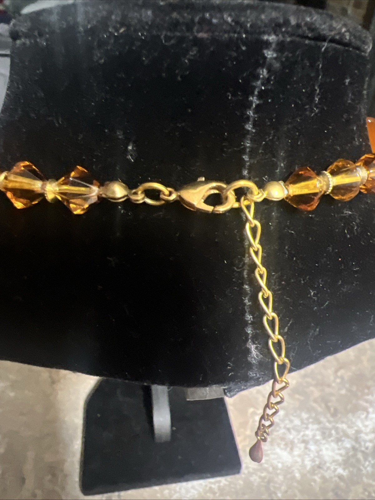 carnelian and crystal beaded necklace vintage 17″ long w/ 21/2″ extender