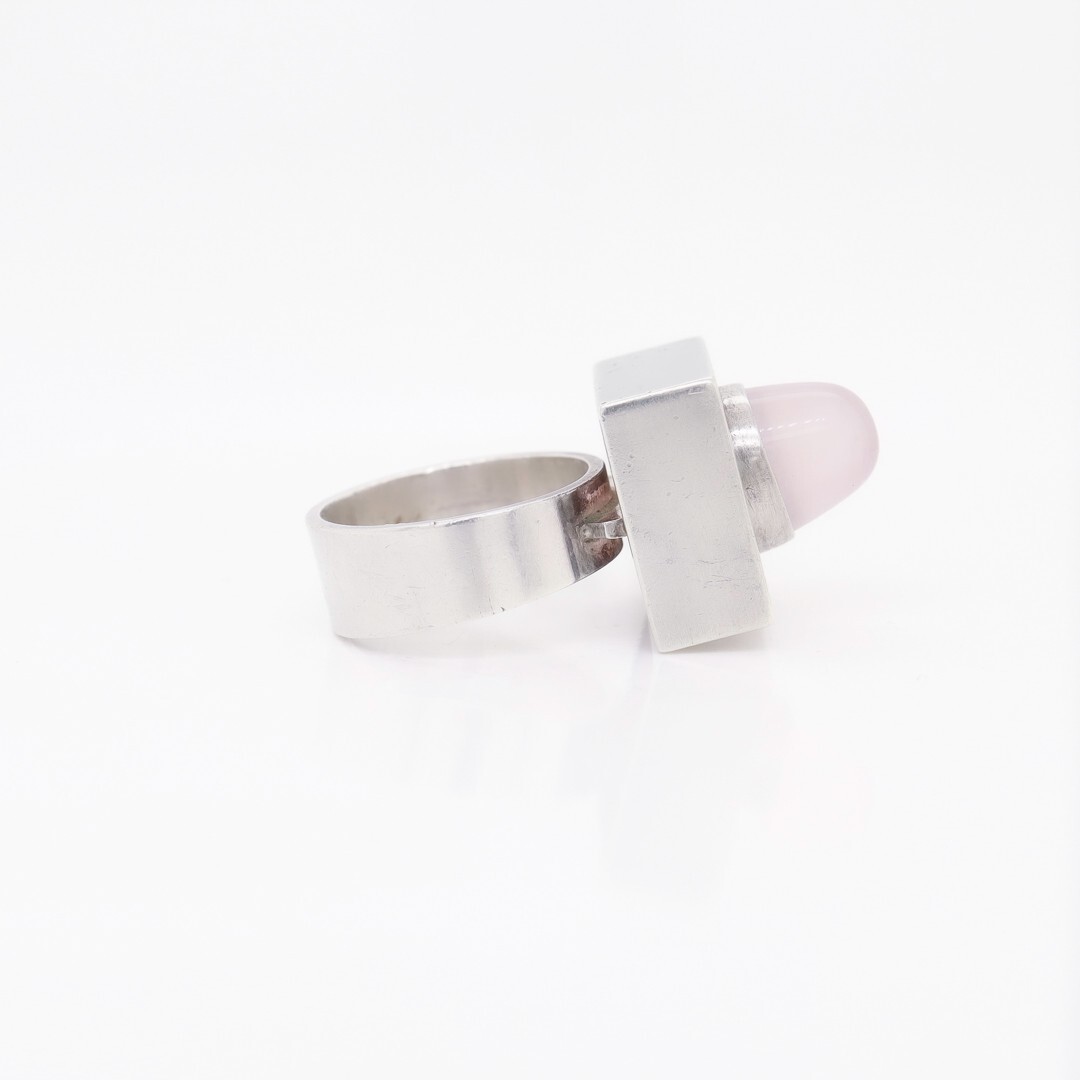 Vintage Neils Erik From Sterling Silver & Rose Quartz Bullet Cabochon Ring