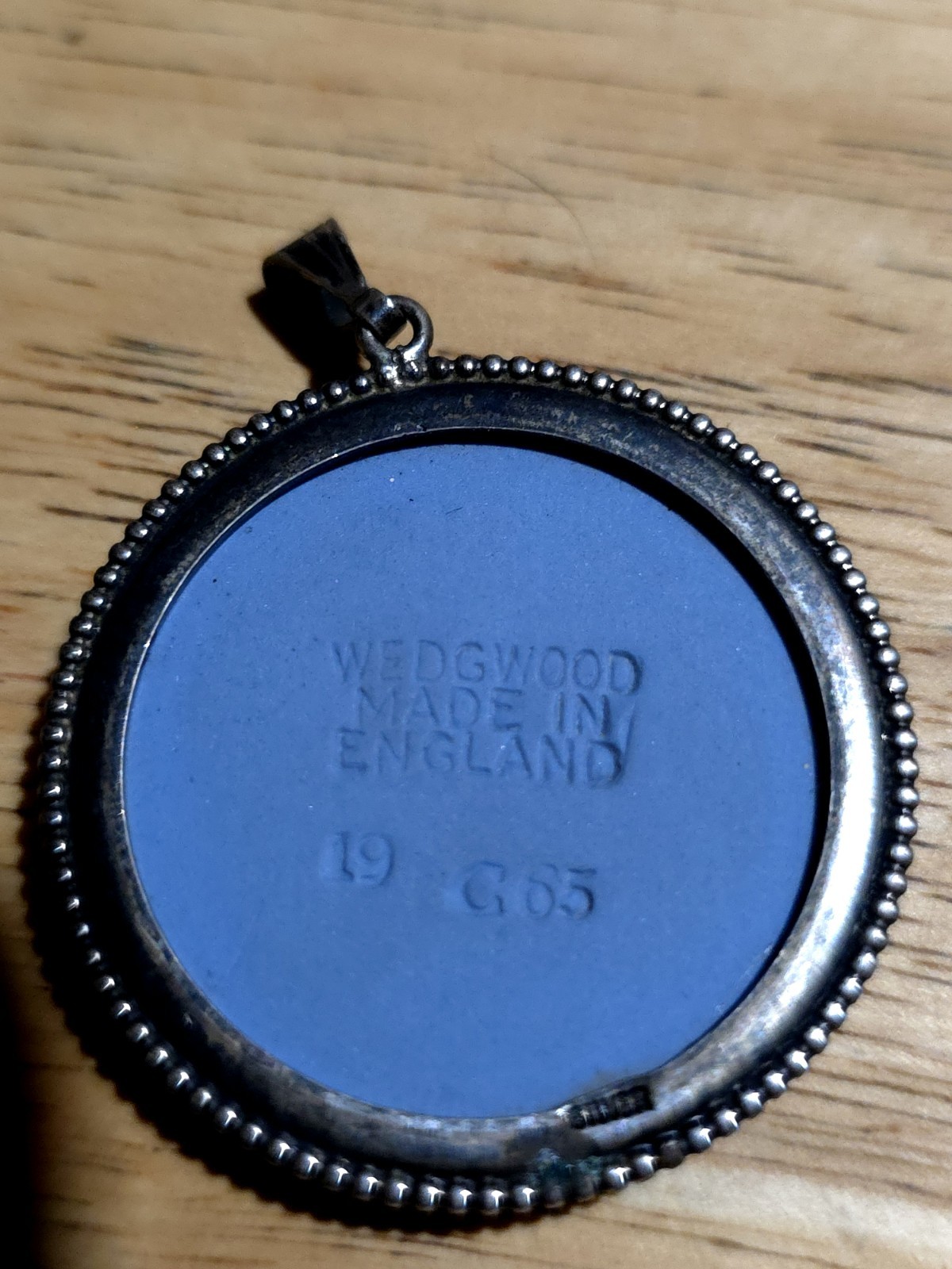 Vintage 1965 Wedgwood Blue Jasperware Medallion Pendant Silver No Chain