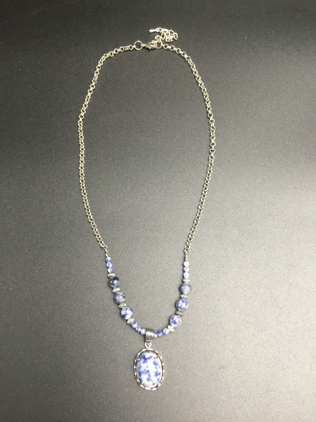 Vintage Blue Beaded Necklaces And Clip On Earings With Screw Backs