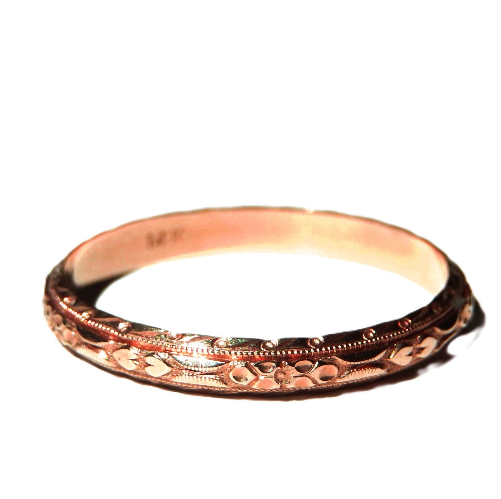 14K Solid Rose Gold Victorian engraved wedding band , Size 11.5