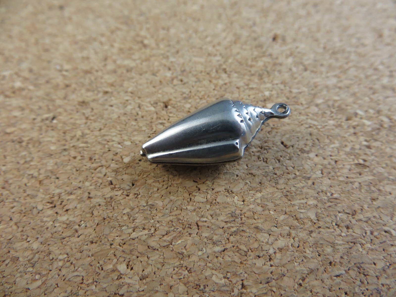 Vintage 3D Puffy Cone Sea Shell Snail Silver-tone 1″ Charm Pendant #837 A