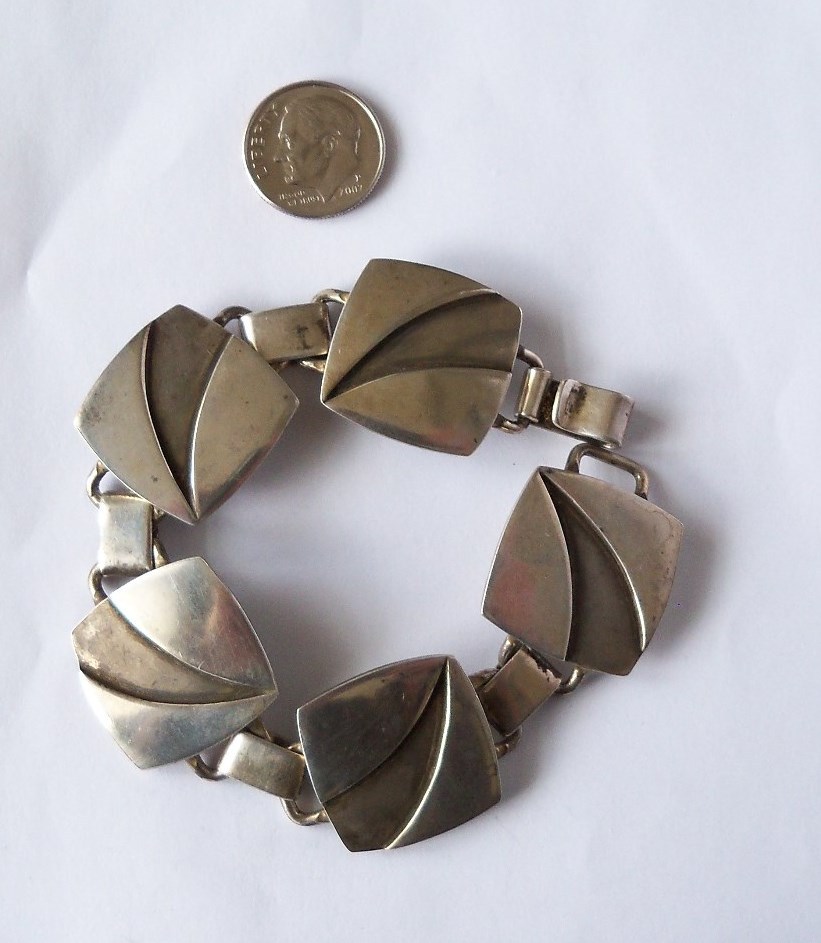 Vintage Ella Cone Sterling Silver Modernist 5 Link 7 1/4″ Bracelet 33.4g xTo