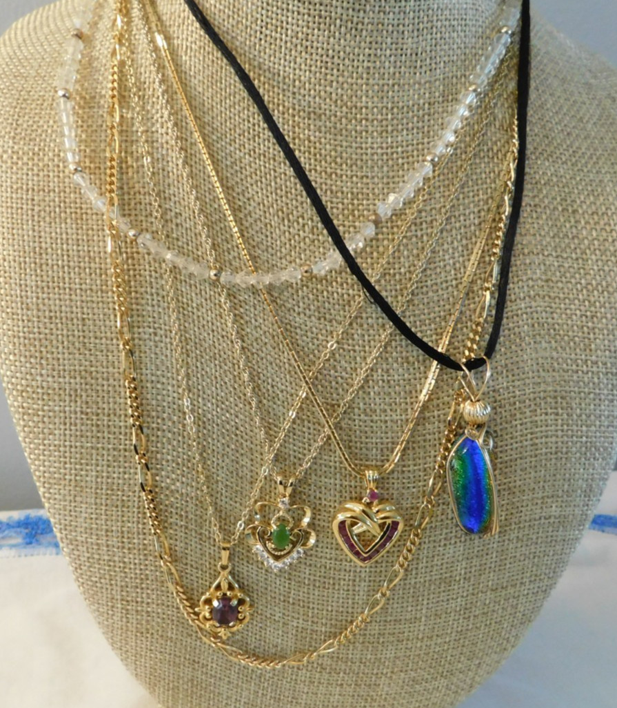 Pendant Necklaces LOT of Six Murano Art Glass Danbury Mint Jade Crystal Amethyst