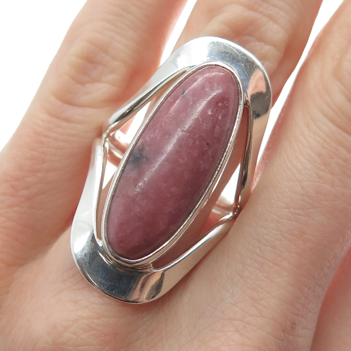 DOMINIQUE DINOUART 925 Sterling Silver Vintage Mexico Real Rhodonite Ring Size 8