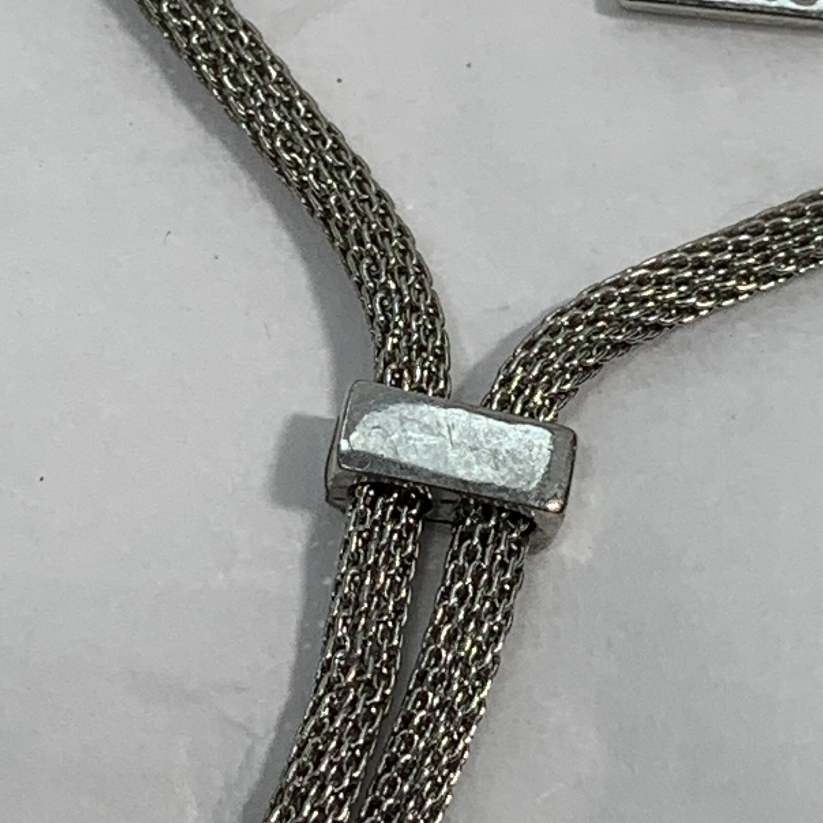 VTG ANNE KLEIN Silver Tone MESH CHAIN Lariat NECKLACE Bar 20″