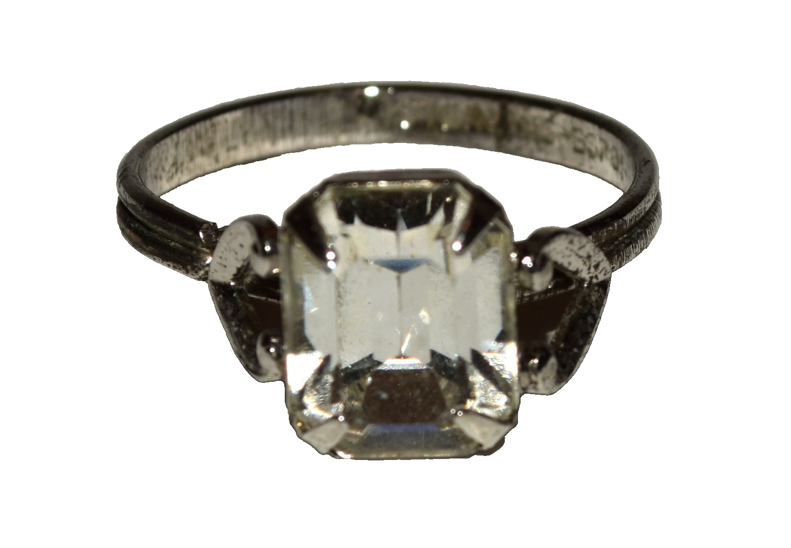 Vintage Signed Clear Emerald Cut Crystal Sterling Silver Size 8 Ring 2.6 Grams