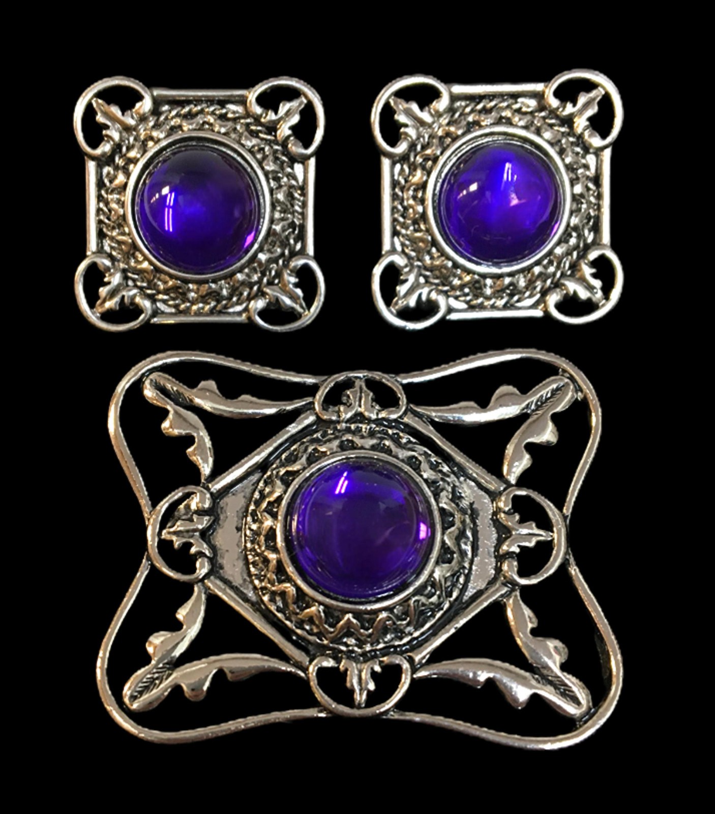 Avon Bold And Classic Royal Blue Earrings And Brooch Set Vintage