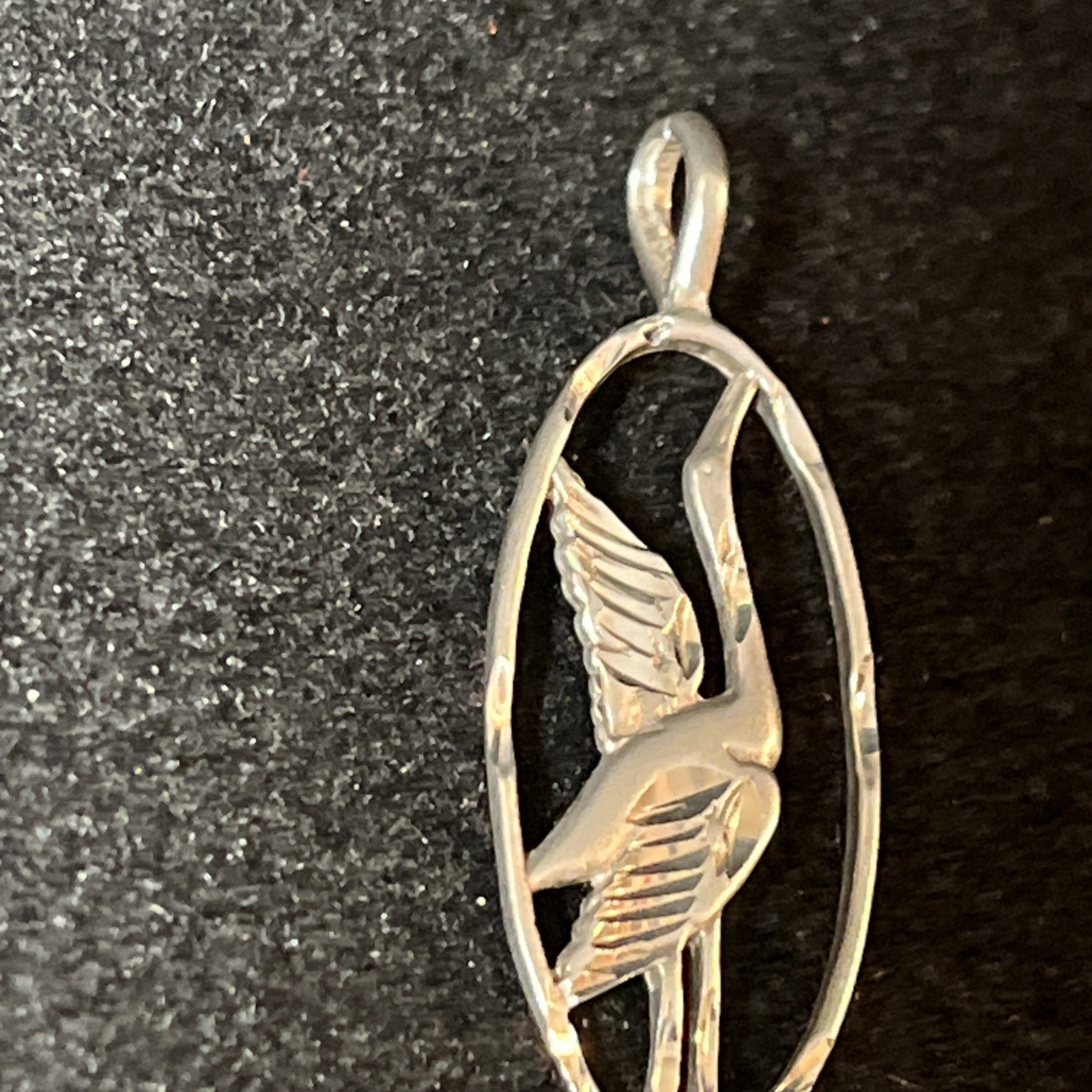 Vintage Egret Crane Heron Bird 925 Sterling Silver Pendant Bird Diamond cut