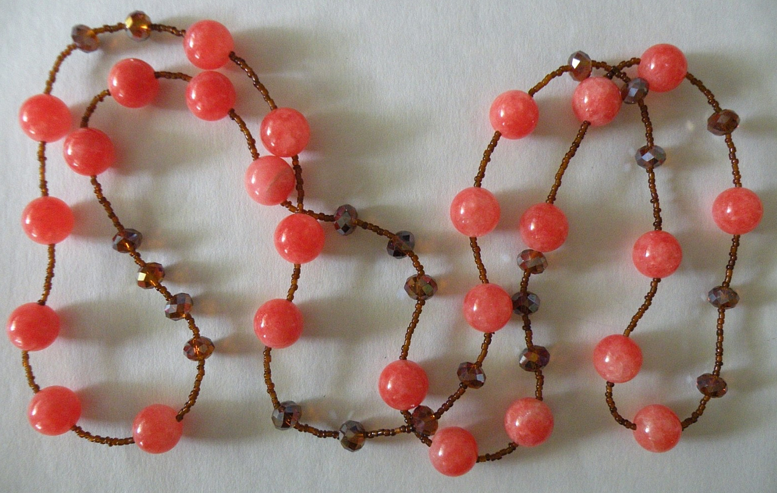 Vintage Peachy Orange Calcite Polished Gemstones Faceted AB Crystal Necklace 40″