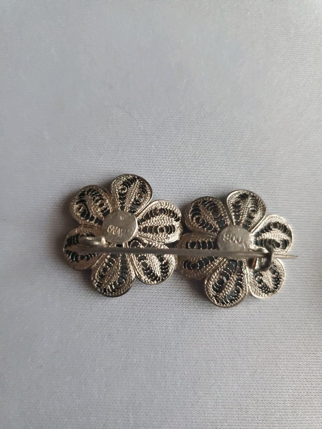 Vintage Filigree Round Metal Pendant and Matching Metal and Silver Pins/Brooches
