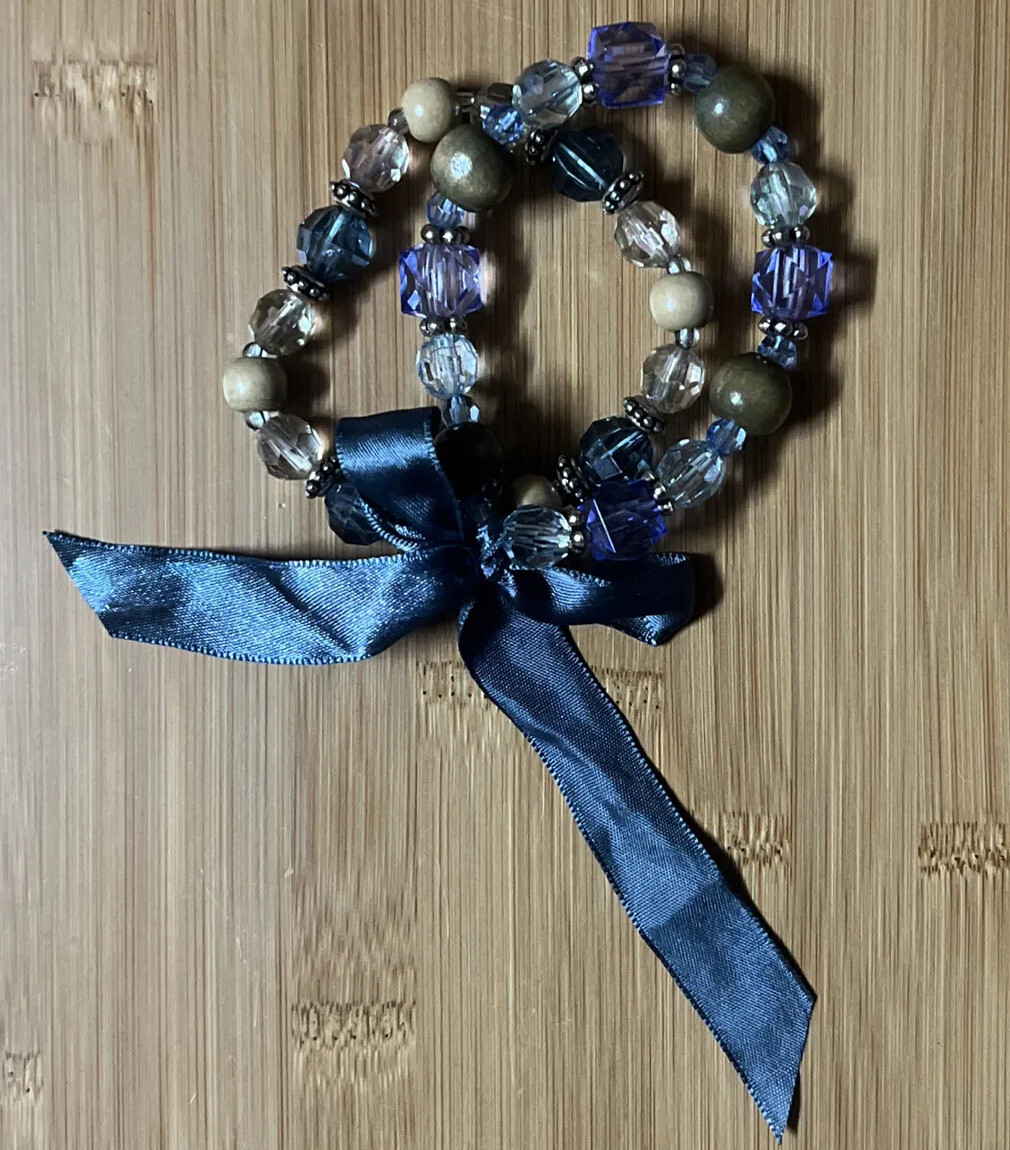 Vintage Light Blue Purple, And Rhinestone Beaded Bracelet Set