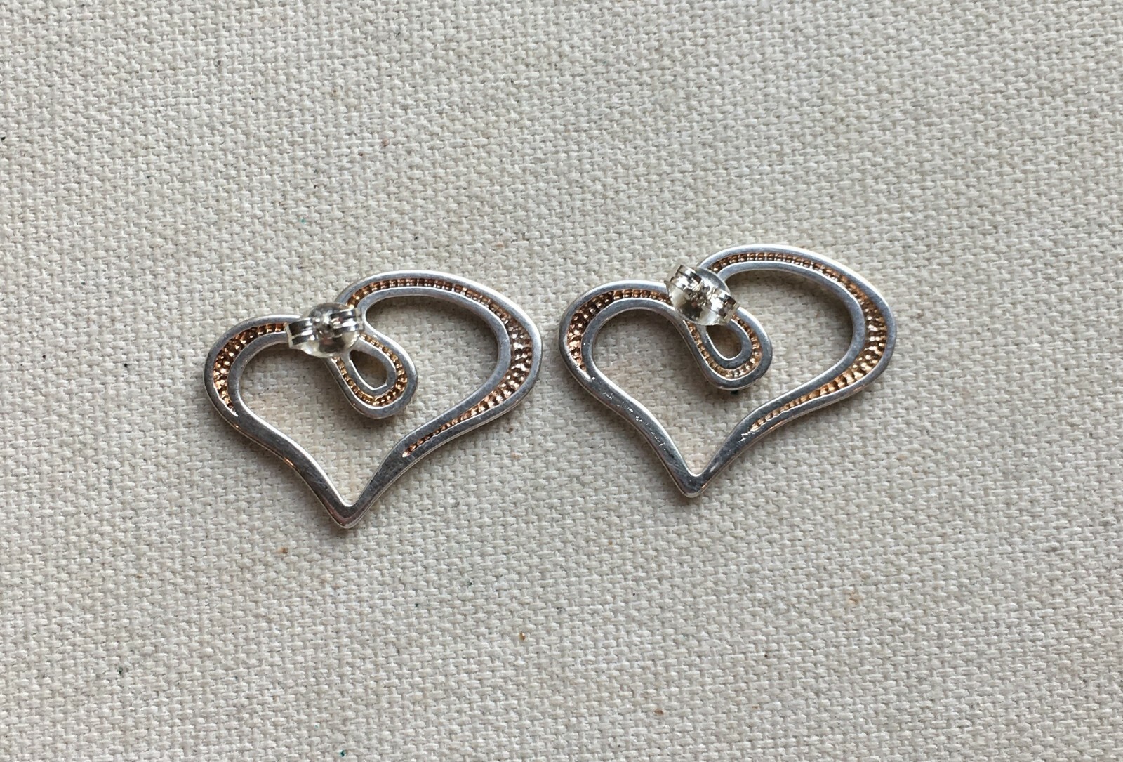 Heart Swirl Ribbon Earrings Sterling Steampunk Retro Modern Abstract OOAK 1″