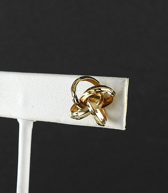 Vintage 14K Yellow Gold Intertwined Ribbon Knot Stud Earrings Openwork Swirl