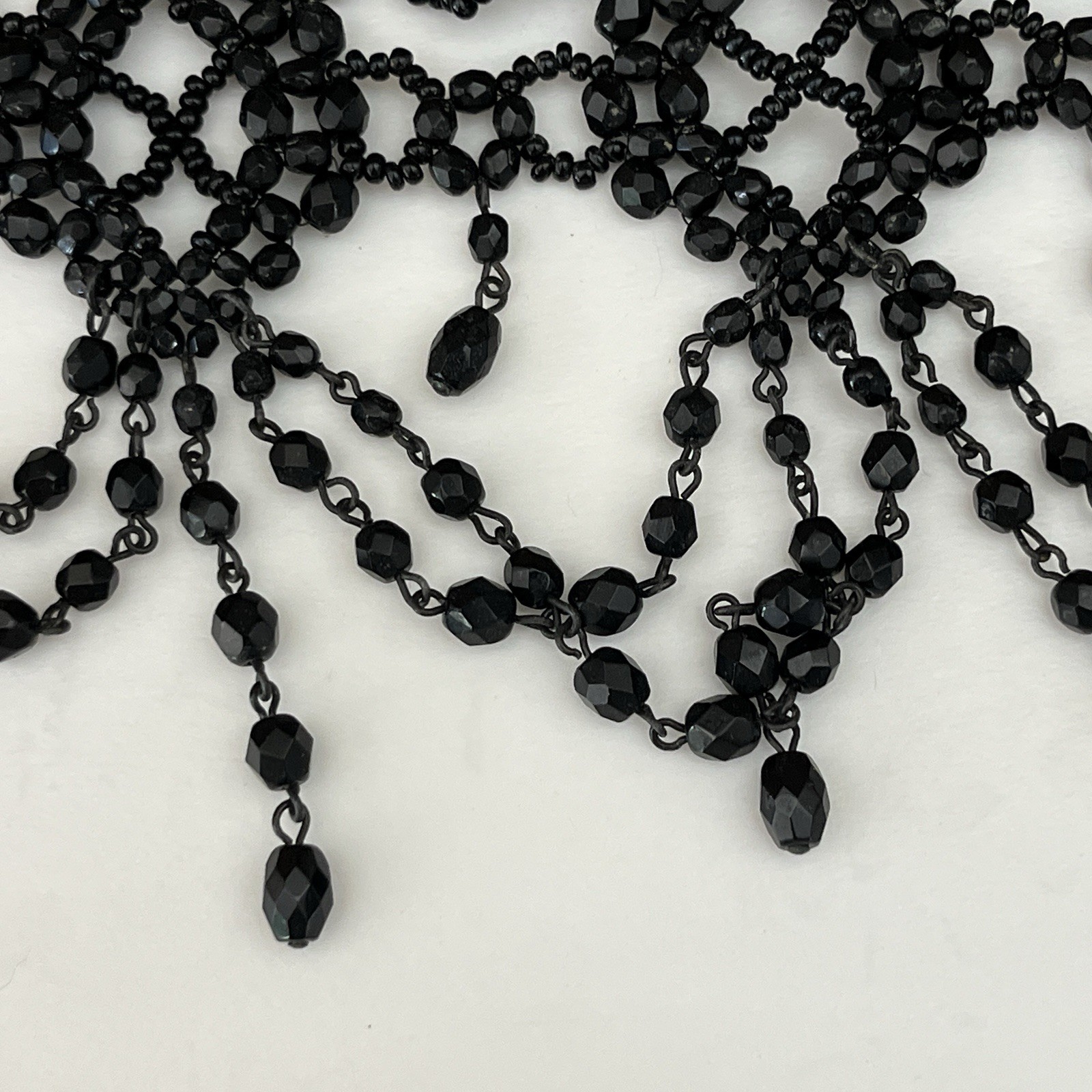 Vintage Anouska Hempel Black Glass Bead Choker Necklace Victorian Gothic