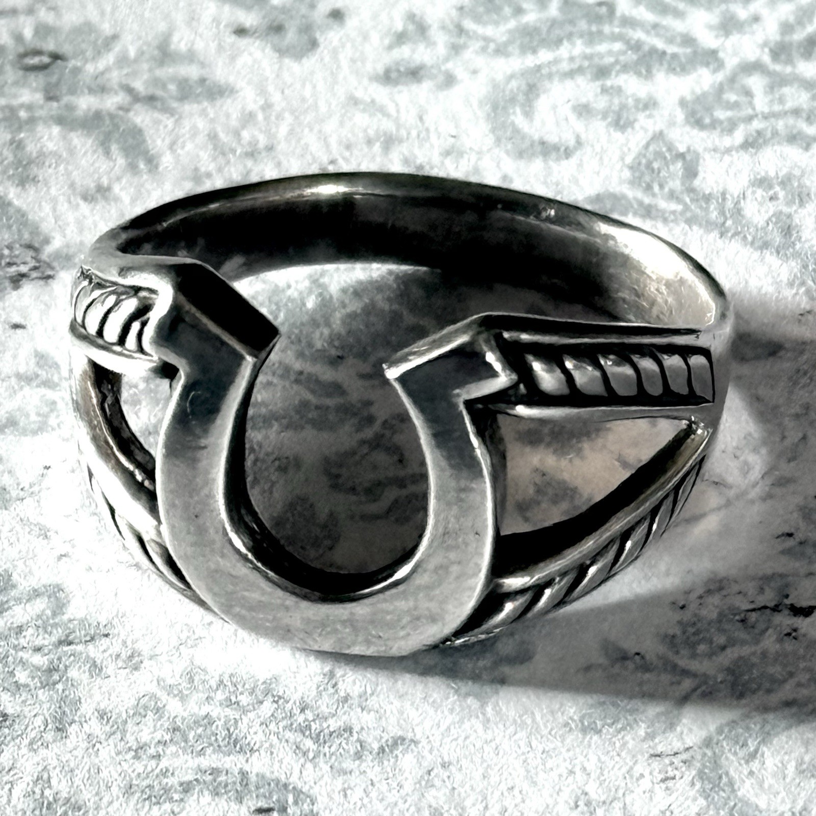 Horseshoe Ring Size 14 Sterling Silver Braided Western Rope Country Mens Gift