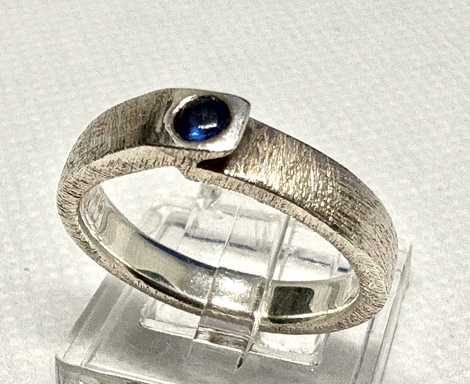 Y16 Brushed 925 Silver Ring size 7.5 Blue Sapphire Amazing 1970s Germany 4.77g