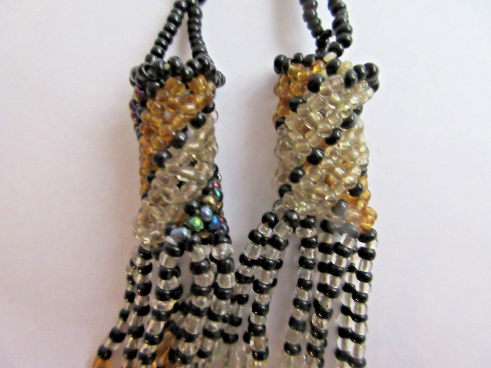 Multi Strand Twisted Woven Sead Bead Beaded Black Bronze Silver Necklace 22″